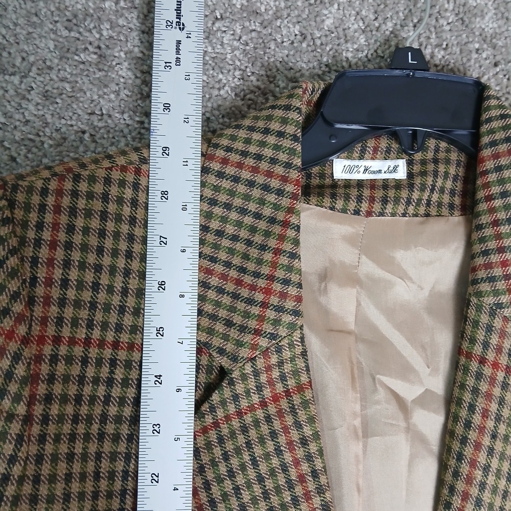 Doncaster Silks 100% Woven Silk Plaid Blazer Jacket Brown Green Red Womens 6 - Picture 4 of 14